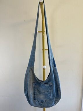 Handmade Denim Crossbody Shoulder Bag - Light Blue